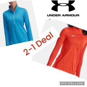 2-1 Deal Under Armour Women's Tops - Blue and Orange (stripe) Pullover zipper